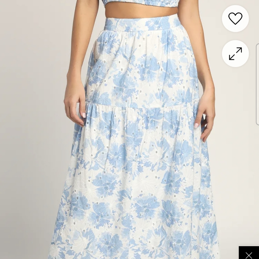 NWT Lulus White & Blue Eyelet 2-piece Maxi Skirt Set - XS - Picture 3 of 3